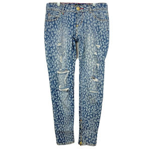Philipp Plein Illegal Fight Club Jeans Womens Sz 27‎ Blue Leopard Skinny Italy